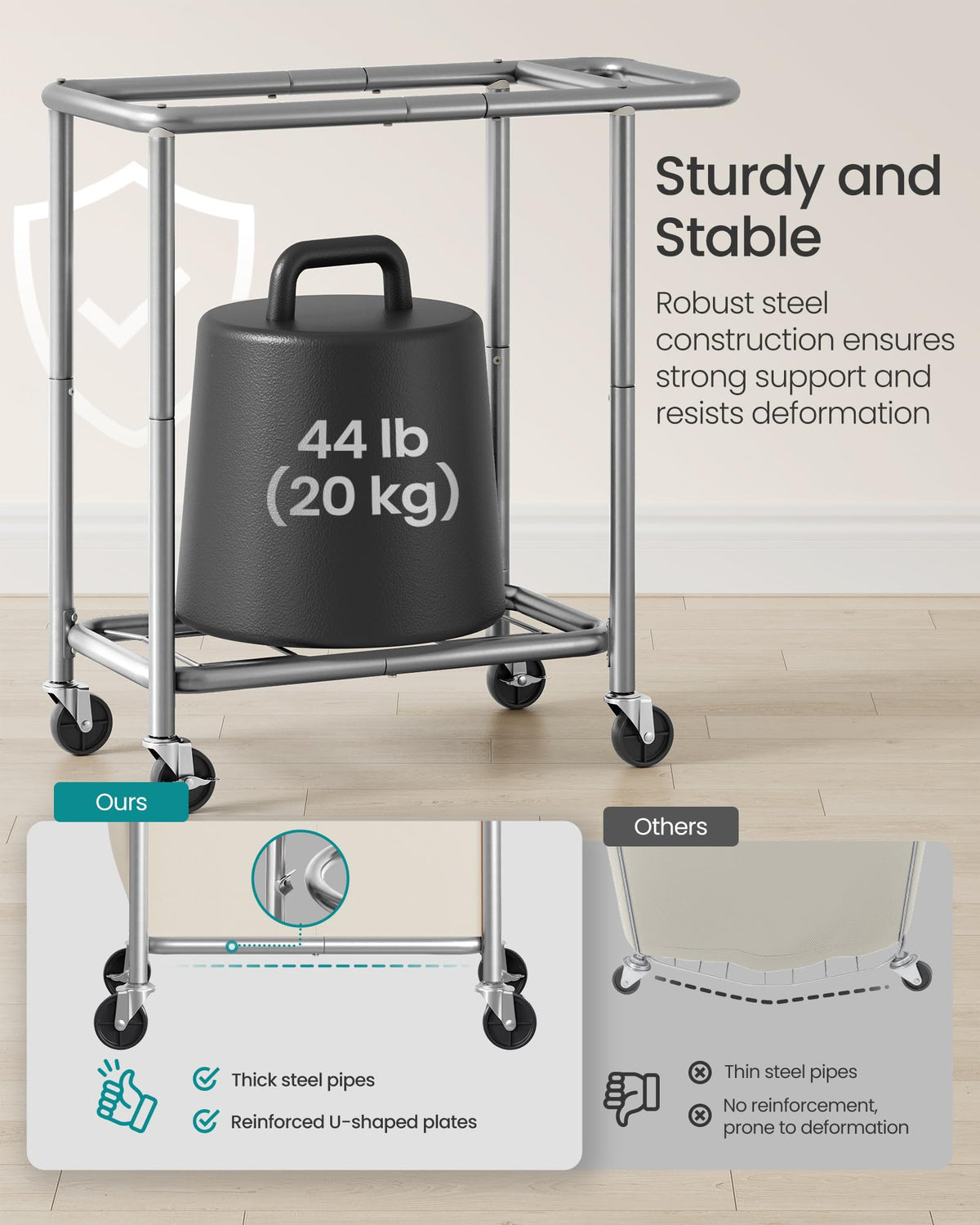 SONGMICS Laundry Basket with Wheels, 2-Section Rolling Laundry Hamper, 37 Gallons (140 L)
