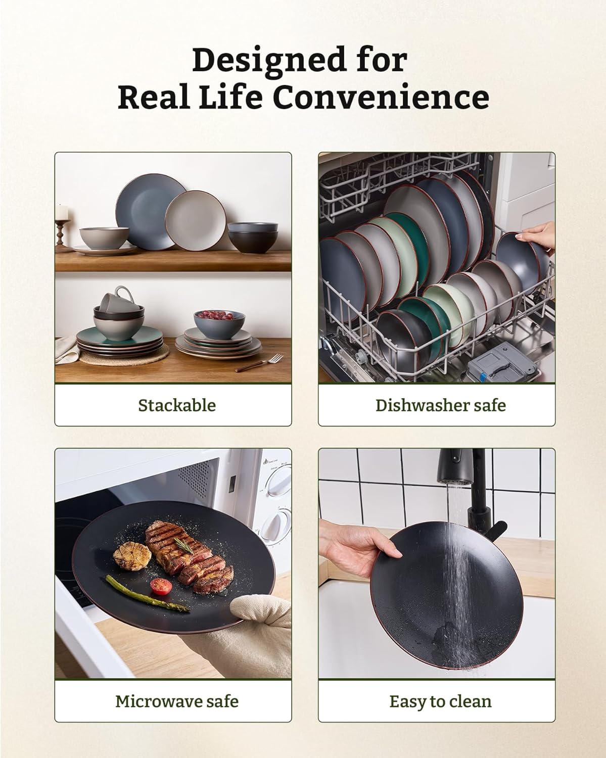 Famiware Venus Plates and Bowls Sets, 18 Pieces Stoneware Dinnerware Sets, Dishes Set for 6