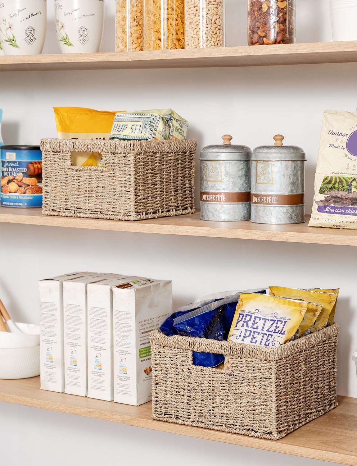 StorageWorks Wicker Storage Baskets, Large and Small Baskets, Handwoven Seagrass Basket for