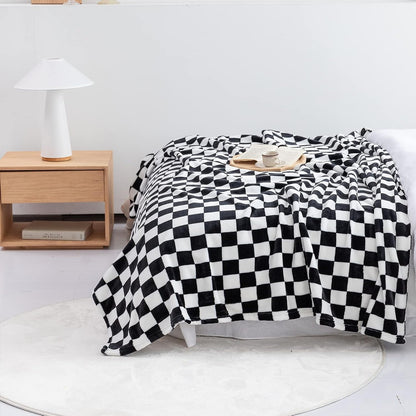 LOMAO Throw Blankets Flannel Blanket with Checkerboard Grid Pattern Soft Throw Blanket for Couch