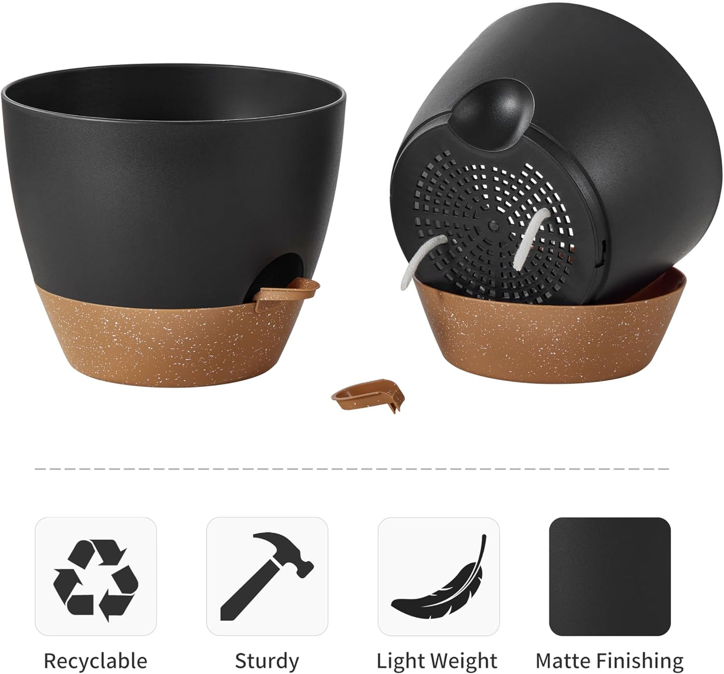 FaithLand 3-Pack Planter Pots, 10 9 8 Inch Self Watering Flower Pots for Indoor Outdoor Garden