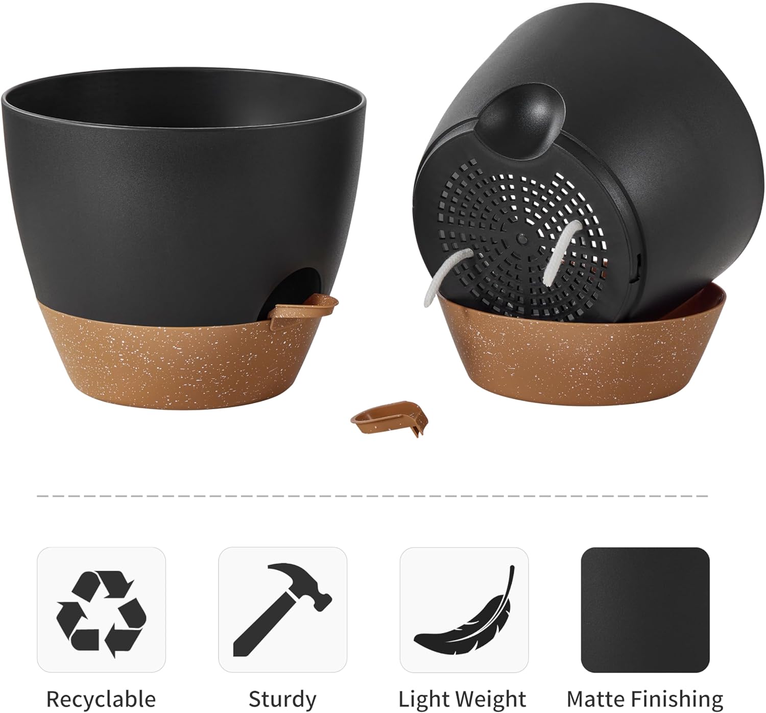 FaithLand 3-Pack Planter Pots, 10 9 8 Inch Self Watering Flower Pots for Indoor Outdoor Garden