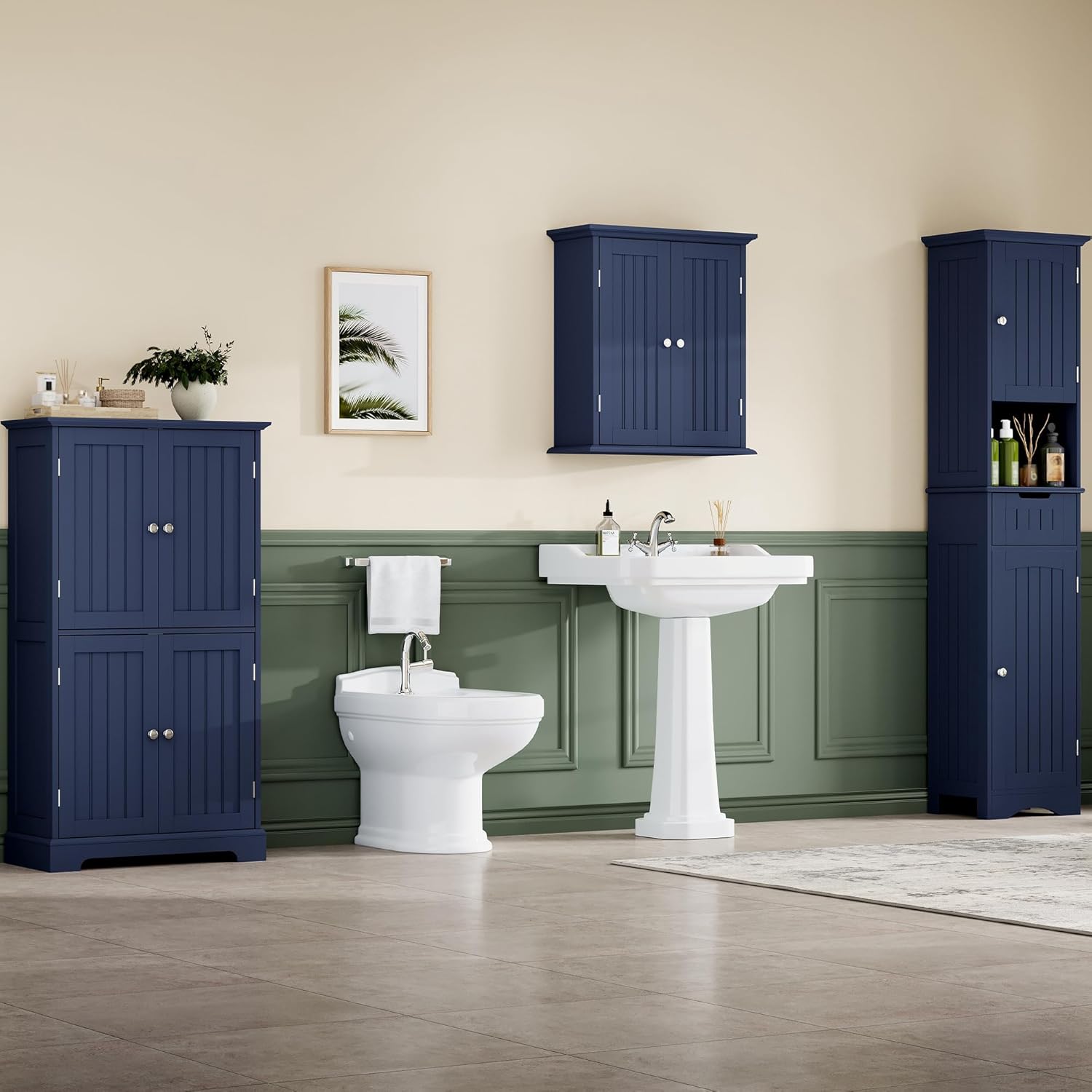 ChooChoo Bathroom Floor Cabinet, Modern Bathroom Storage Cabinet with 4 Doors and Adjustable