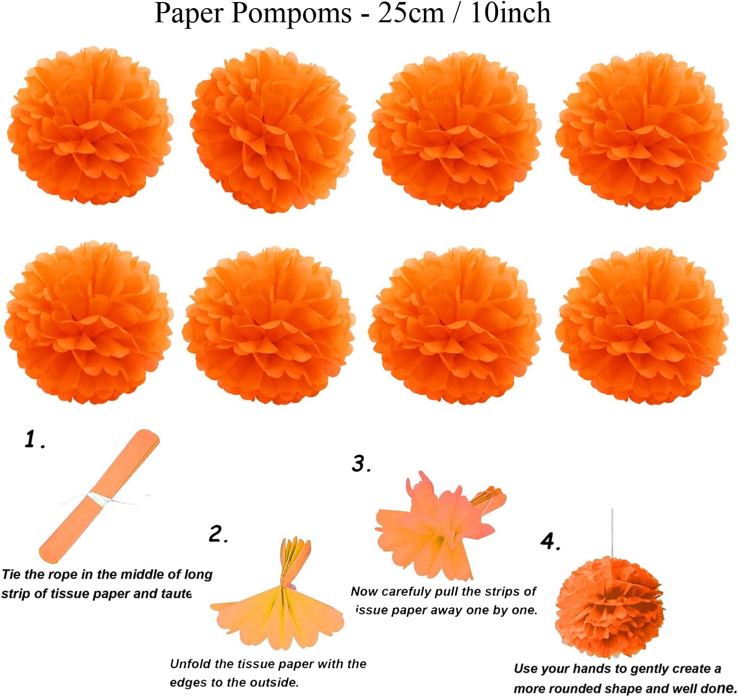 ZERODECO Party Decoration, 21 Pcs Orange Hanging Paper Fans Pom Poms Flowers, Garlands String Polka