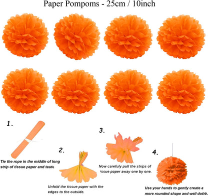 ZERODECO Party Decoration, 21 Pcs Orange Hanging Paper Fans Pom Poms Flowers, Garlands String Polka