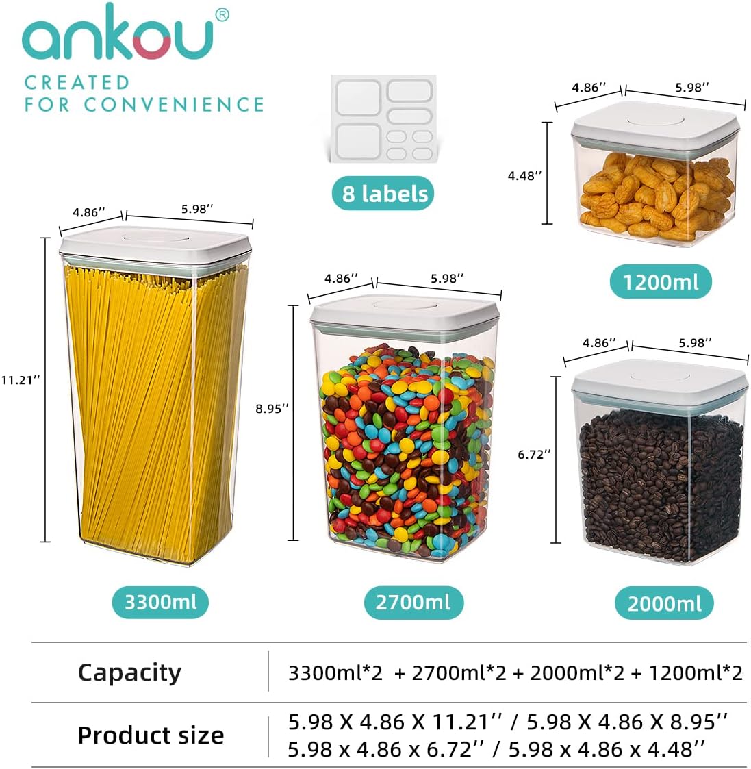 Ankou Food Storage Containers Pop Airtight Food Storage Containers with Lids for Kitchen Pantry