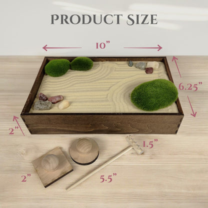 Wooden Stackable Zen Garden | Desert Luxe Sand with Rake & Accessories | Minimalist Decor Gift for