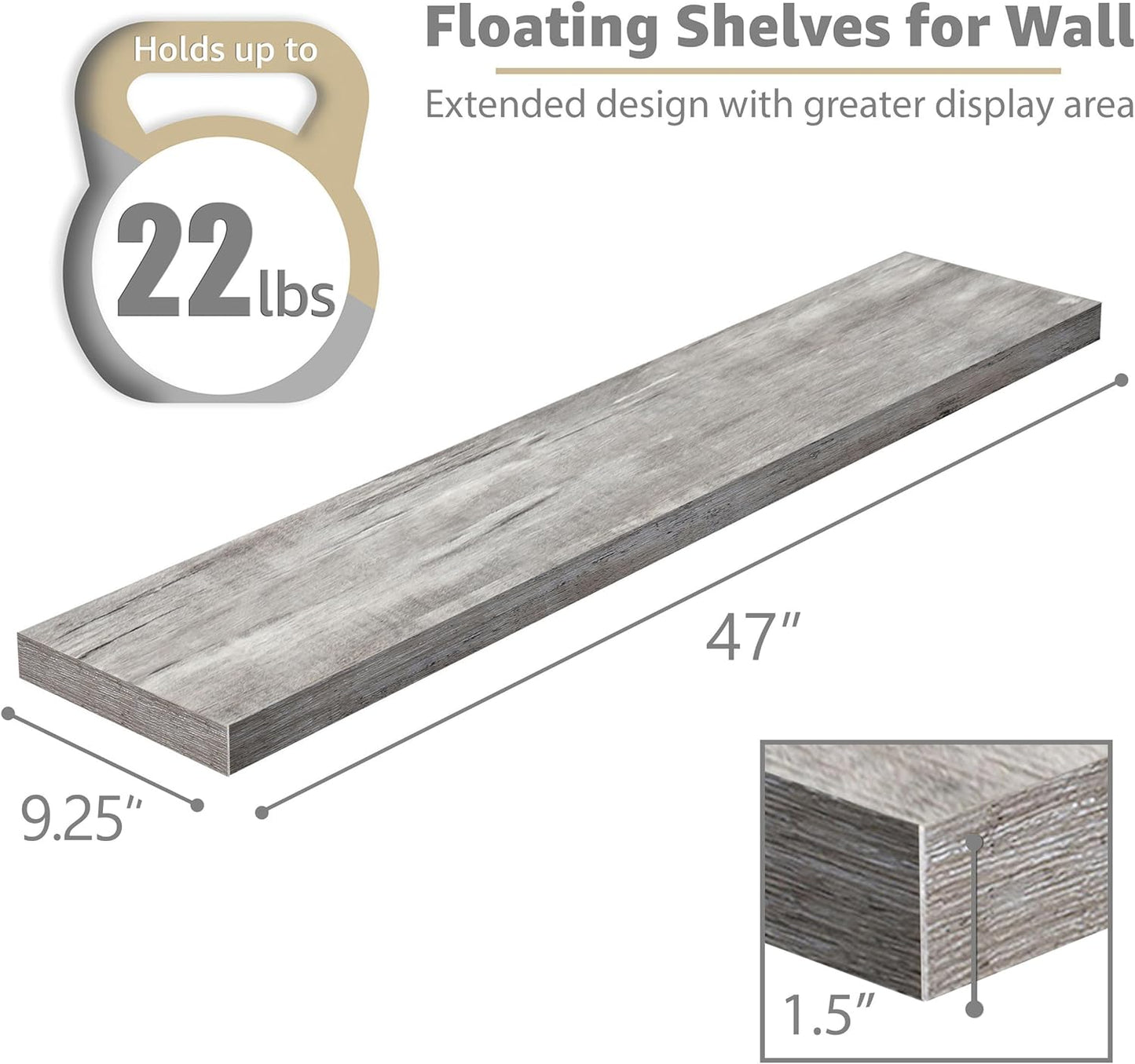 Sorbus Floating Shelves for Wall - 48 Inch Long Bathroom Shelves, Wall Decor for Bedroom, Kitchen