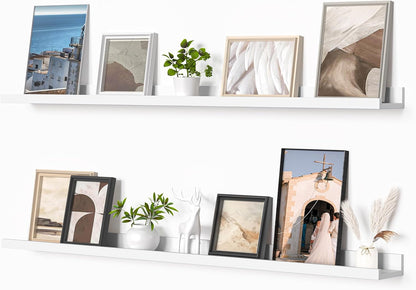 Heimlove Picture Ledge Shelf, Floating Shelves Set of 2, 48 Inches Picture Shelf for Wall with