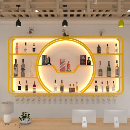 3-Tiers Metal Wine Rack Wall Mounted Modern With LED Light With Wine Glass Holder Large Liquor Bar