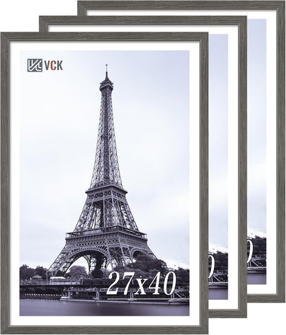 VCK 27x40 Poster Frame Set of 3, Gray Solid Wood Picture Frame, Exclusive Wood Grain, Wall Mounting