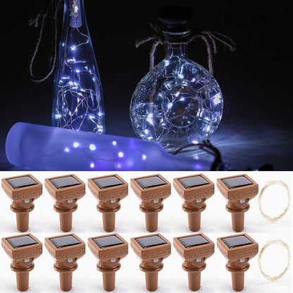 YJFWAL Upgraded 12 Pack Solar Wine Bottle Lights, 20 LEDs Waterproof Copper Light, Bottle Light