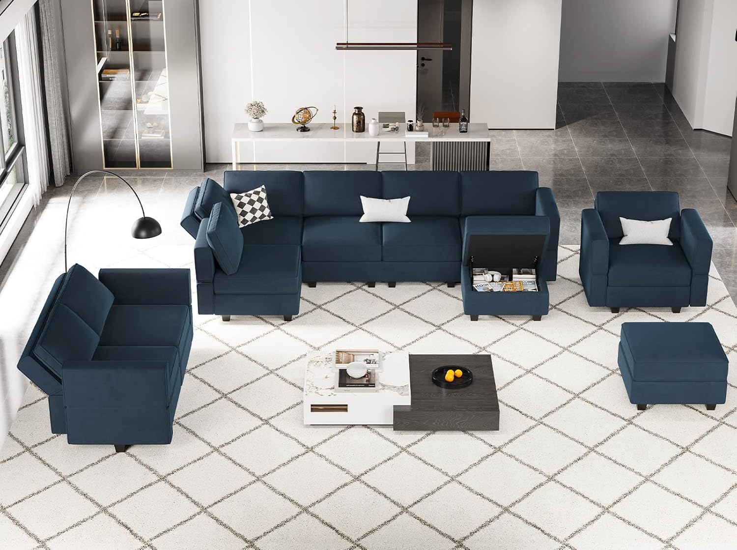 Belffin Modular Sectional Sofa with Ottomans Velvet Reversible Sleeper Sectional Sofa with Chaise
