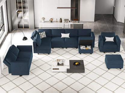 Belffin Modular Sectional Sofa with Ottomans Velvet Reversible Sleeper Sectional Sofa with Chaise