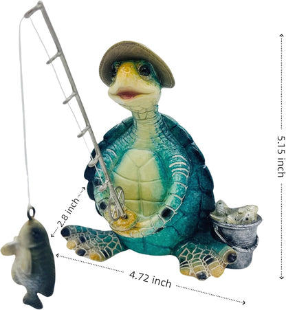 Turtle Fishing Decor, Summer Garden Statues, Nautical Coastal Beach Decorations, Home Office Decor