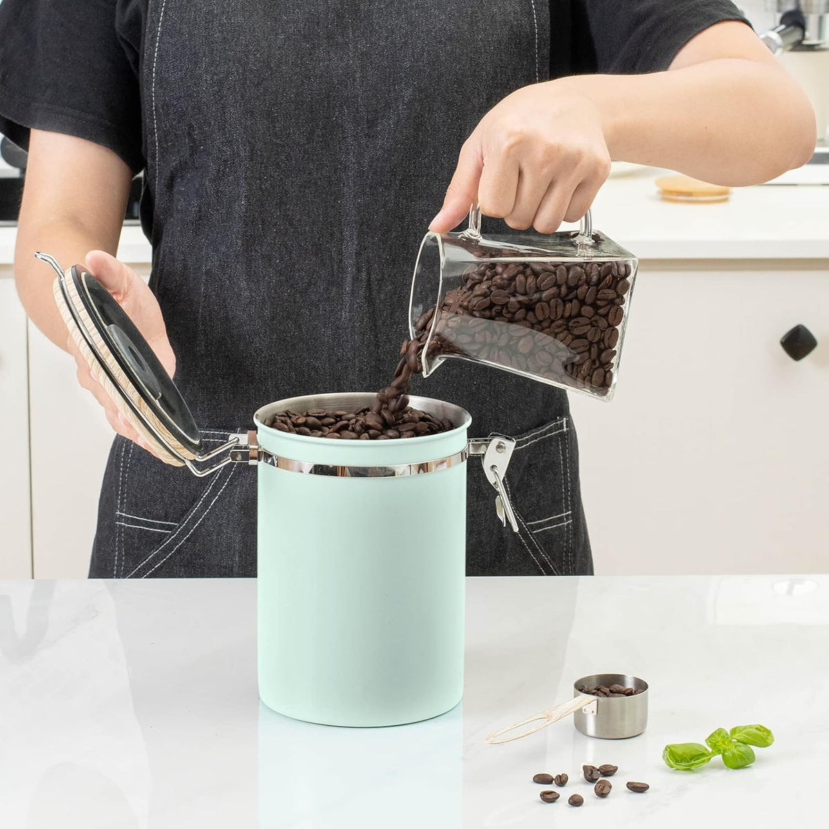 TEDSWAIT Coffee Canisters Airtight Coffee Bean Storage Container Kitchen Stainless Steel Food