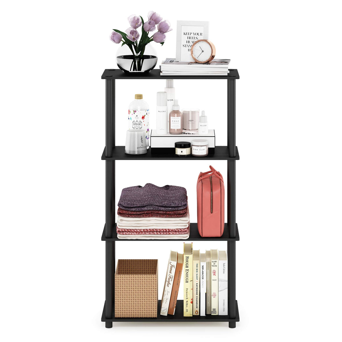 Furinno Turn-N-Tube Storage Shelves, 4-Tier Book Shelf, Corner Shelf, Toolless Open Shelves, for