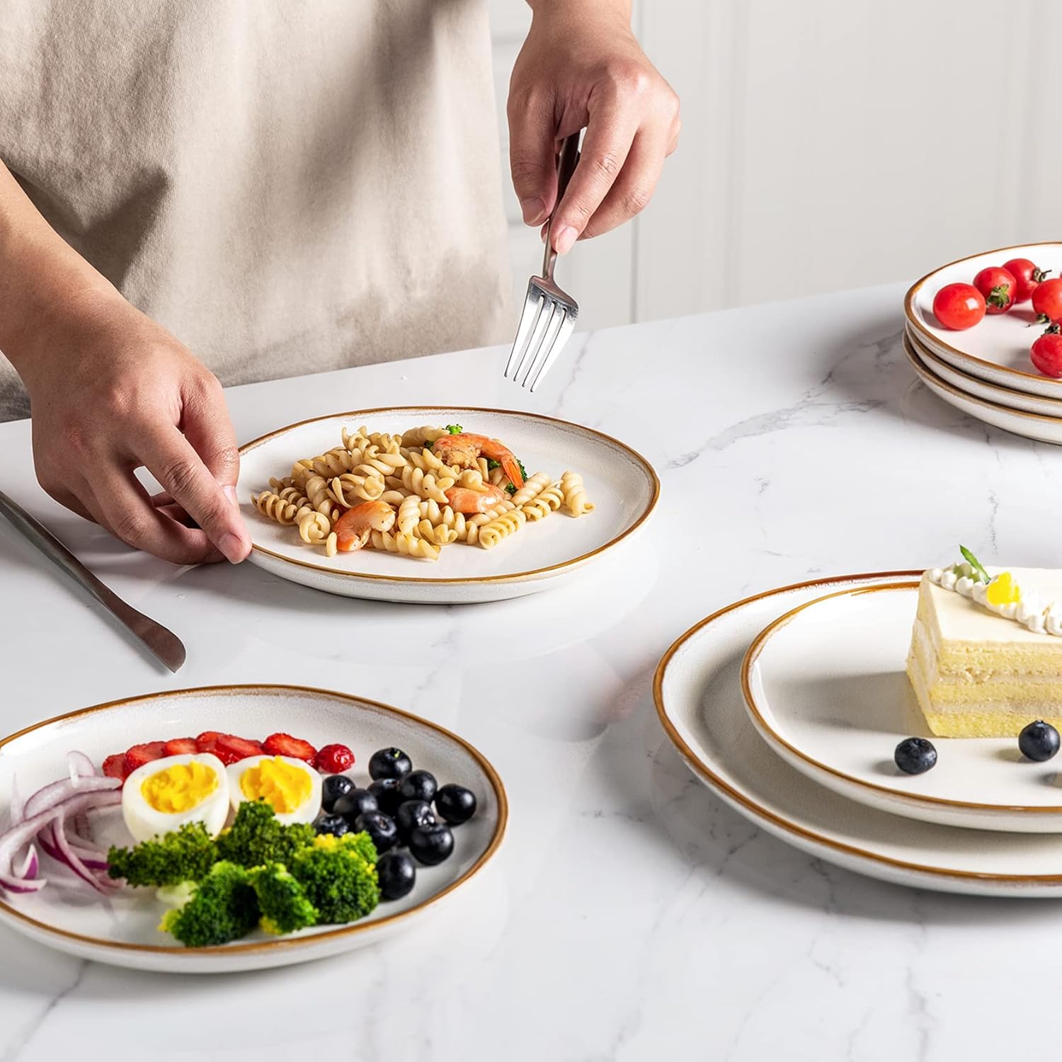 AmorArc Ceramic Dinnerware Sets,Handmade Reactive Glaze Stoneware Plates and Bowls Sets,Highly Chip