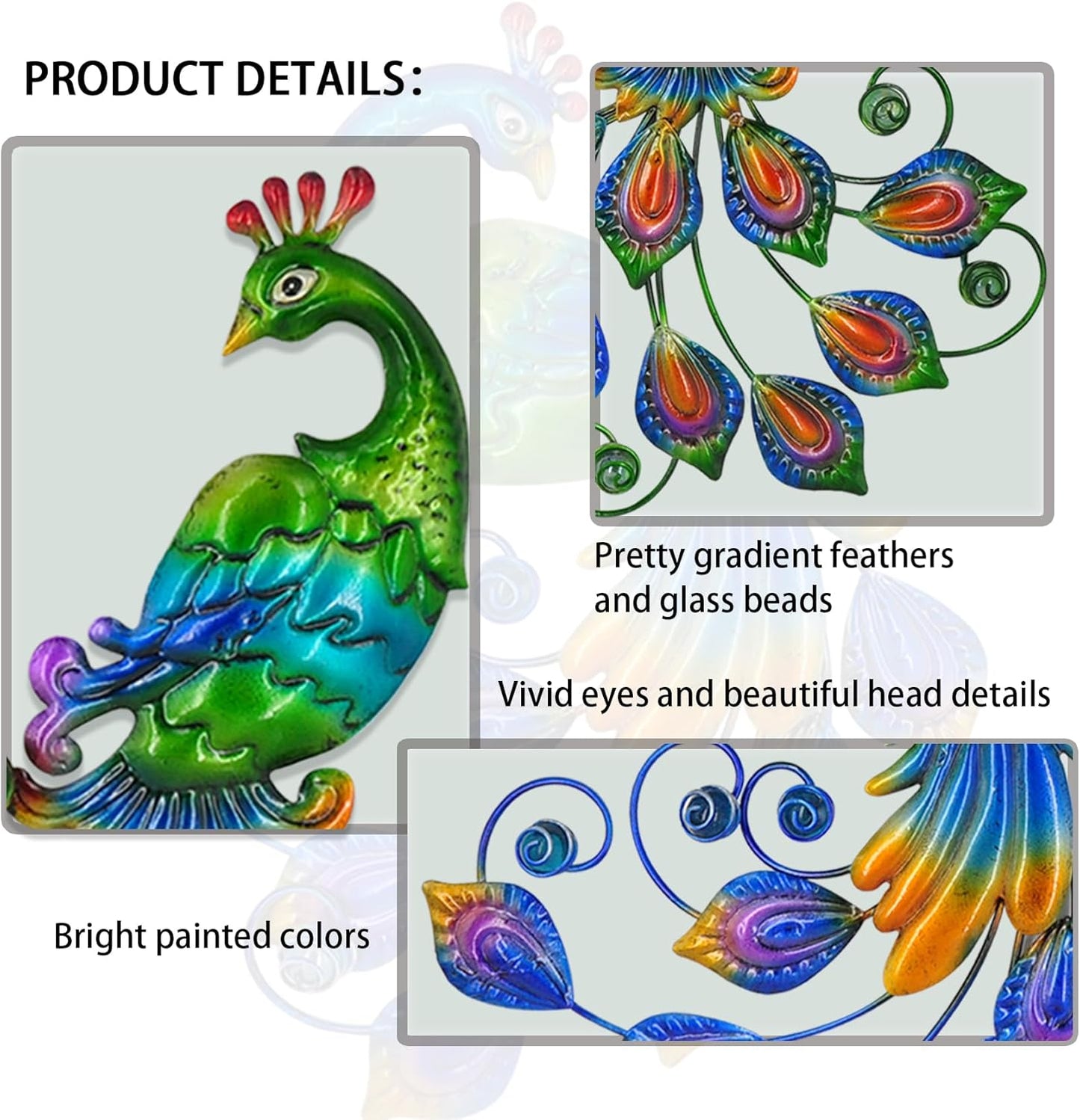 Yonivexis Metal Peacock Wall Art Decor Outdoor Hanging Decor Outdoor Sculpture 3D Metal Handmade