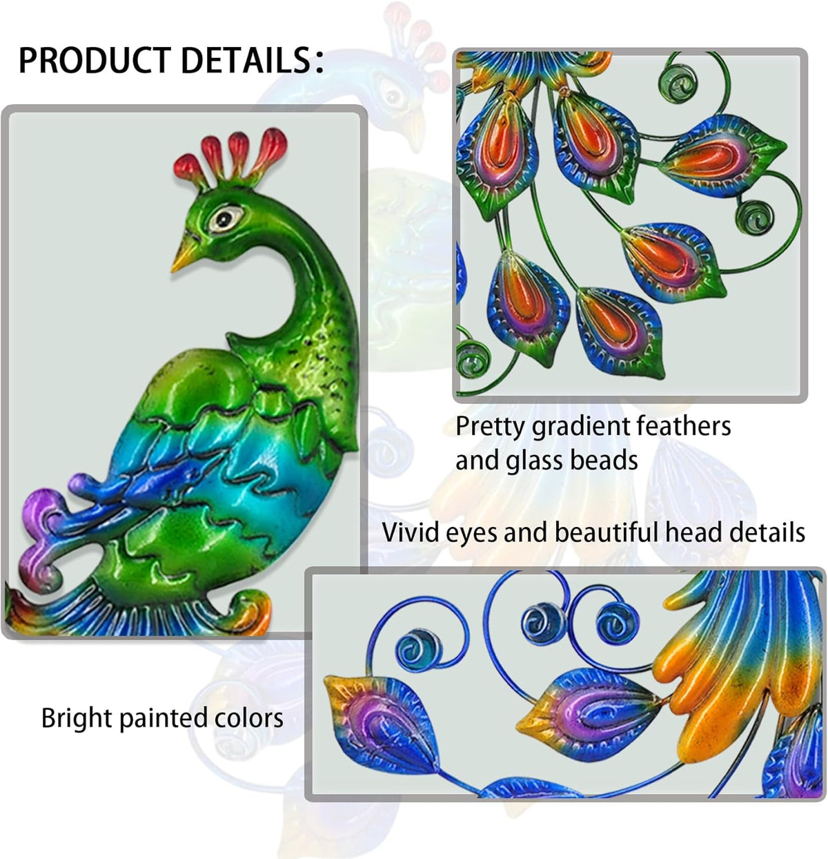 Yonivexis Metal Peacock Wall Art Decor Outdoor Hanging Decor Outdoor Sculpture 3D Metal Handmade