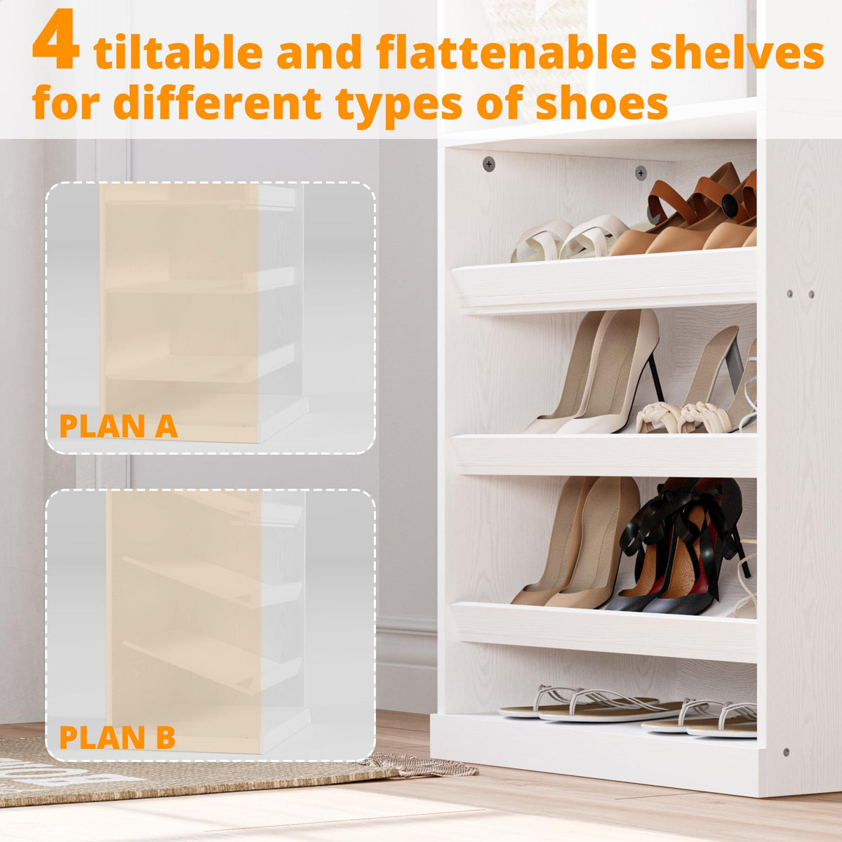 IRONCK Tall Shoe Storage Cabinet with Adjustable Shelves and Cubbies, White