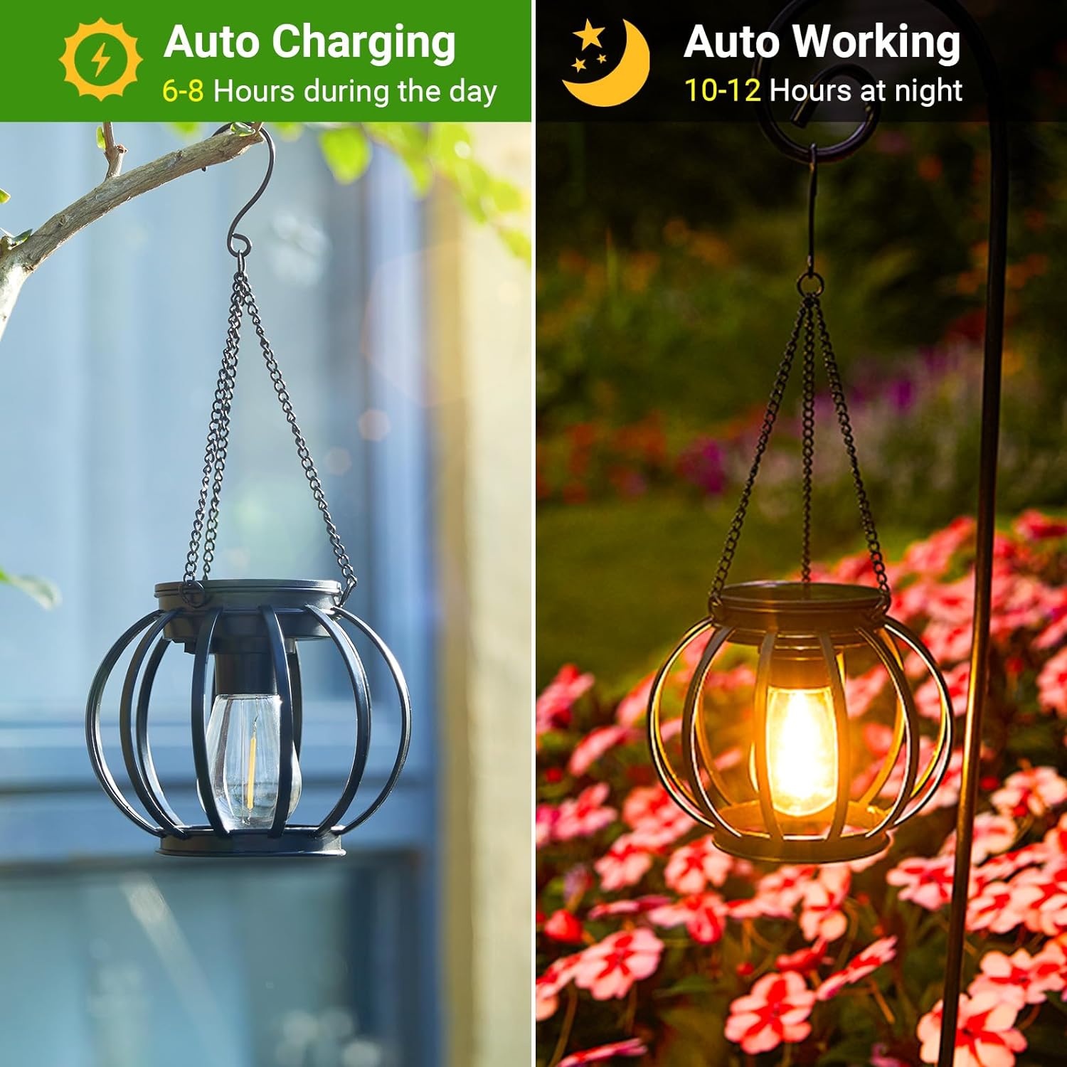 KOOPER Solar Lanterns Outdoor Waterproof, 4 Pack Upgraded Metal Hanging Solar Lights Outdoor