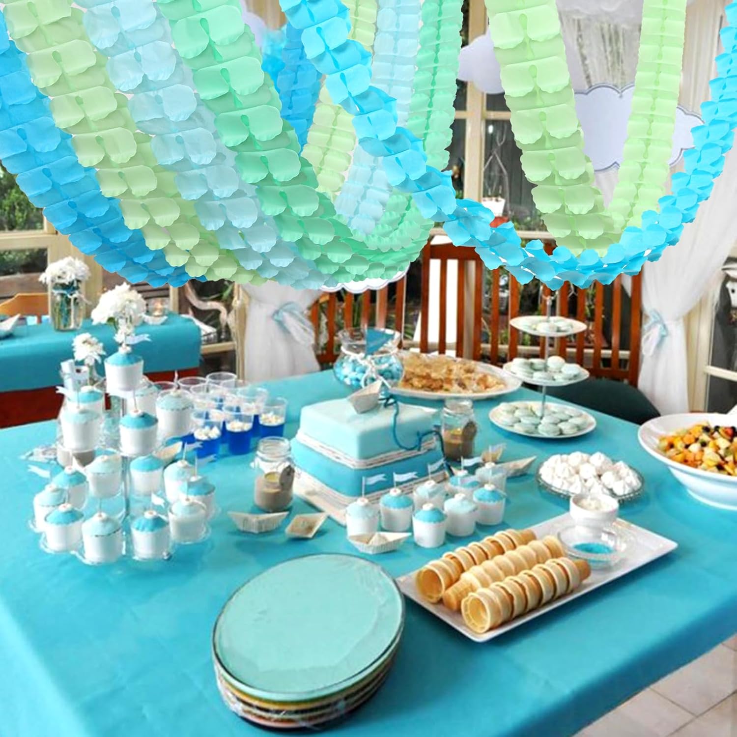 Blue-Green Party-Decorations Streamers Garland - 157Ft Four-Leaf Clover Hanging Banner, Jungle