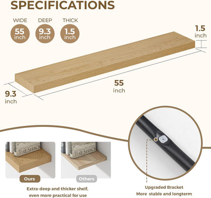 Dreamland 55 Inches Floating Shelves for Wall, 9.3" Deep Long Floating Shelves Set of 1, Large