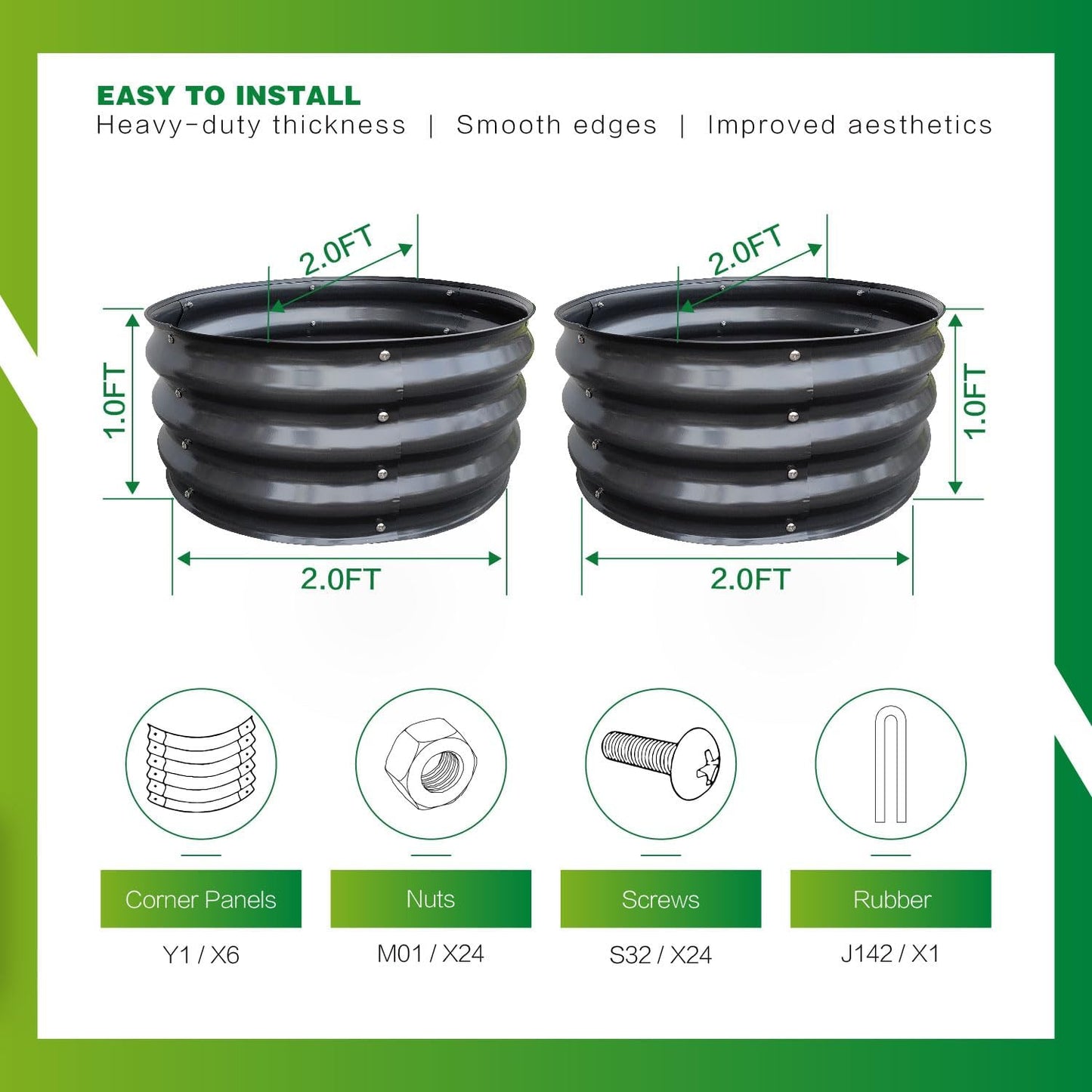 GARDMAX 2 Pack 2x2x1FT Galvanized Round Raised Garden Bed Kit, Metal Planter Boxes Outdoor with