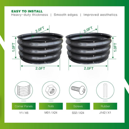 GARDMAX 2 Pack 2x2x1FT Galvanized Round Raised Garden Bed Kit, Metal Planter Boxes Outdoor with