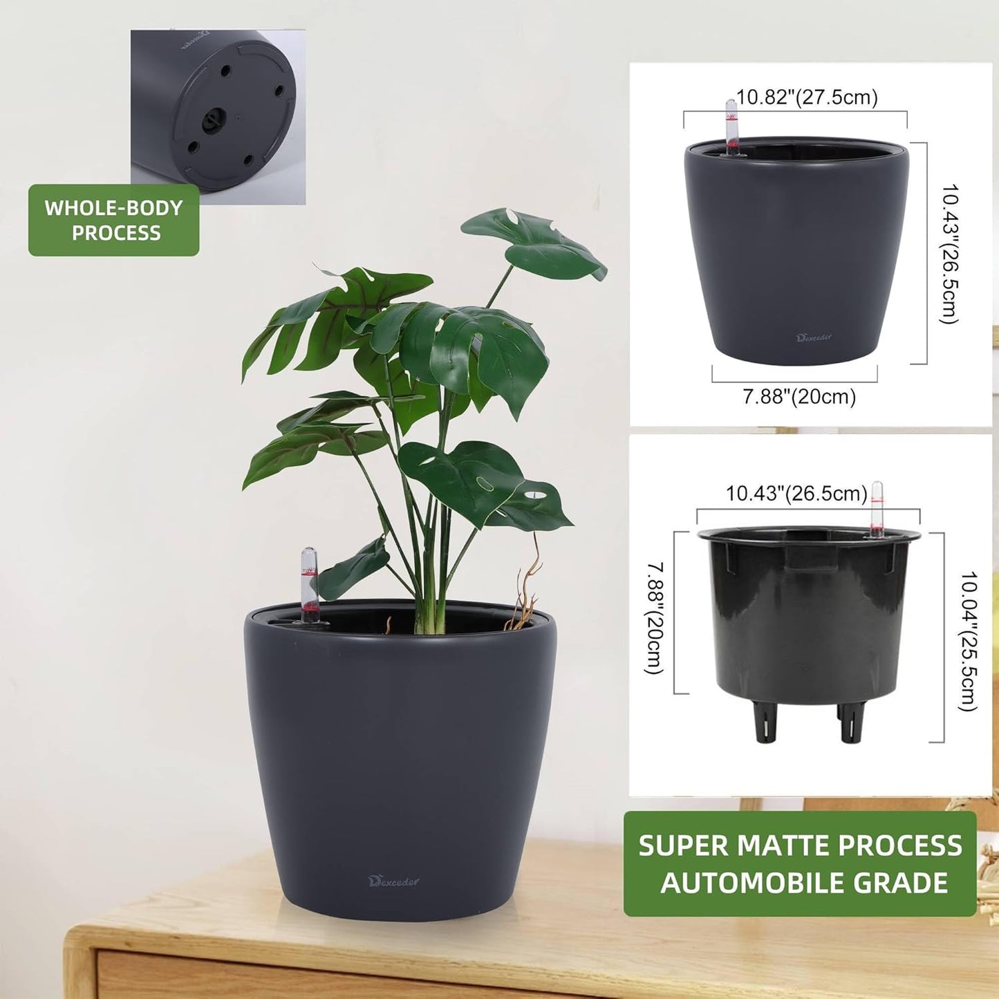 Dexceder 11x10 Inches Self Watering Planter Indoor Outdoor, Inner Pot Design, Thickened Table