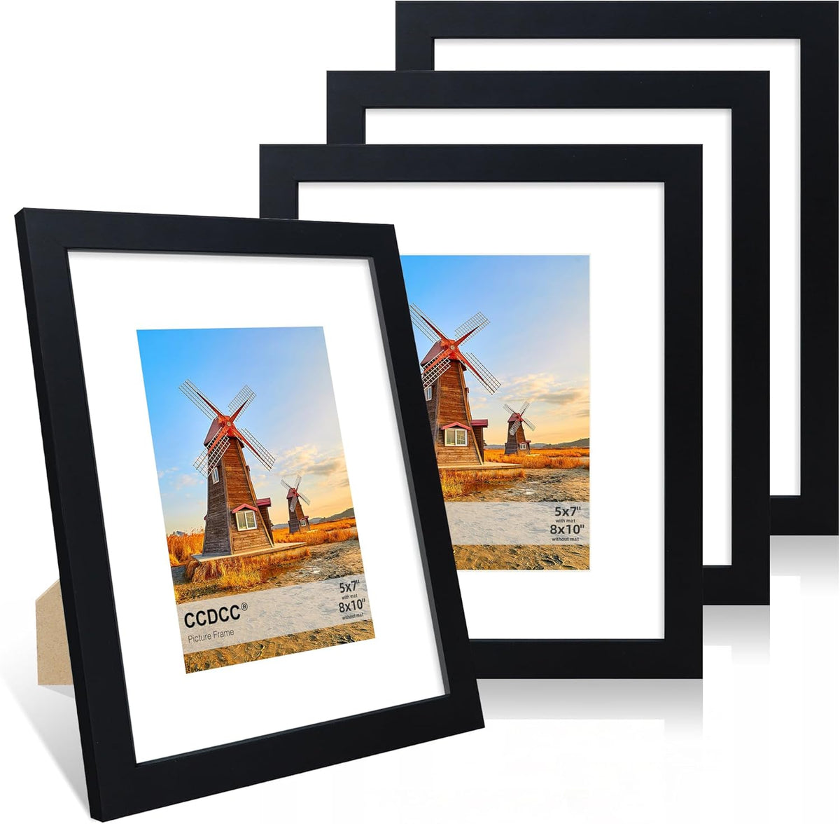 8x10 Picture Frame Set of 4, 8 x 10 Wood Photo Frames with Mat for 5x7, Wooden Frame with Real