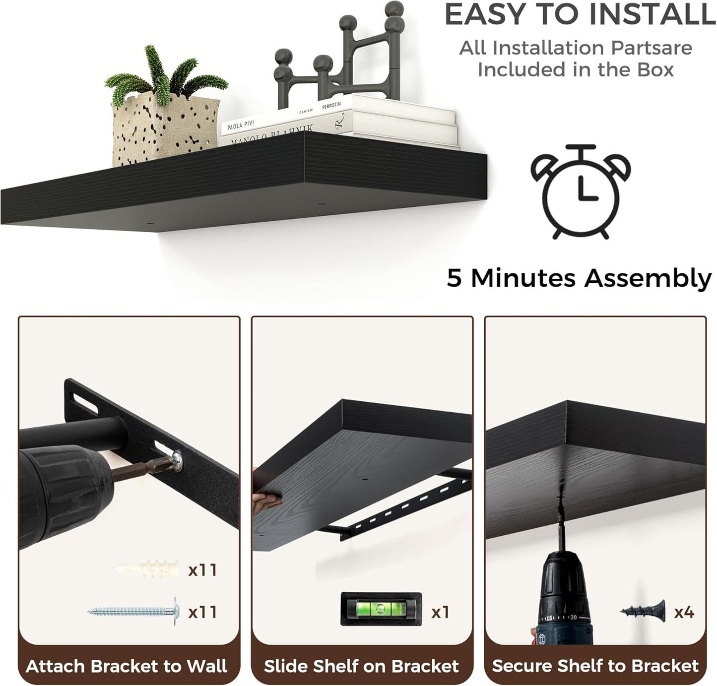 Floating Shelves for Wall, Large Wall Mounted Shelves with Invisible Brackets, Long Wood Floating