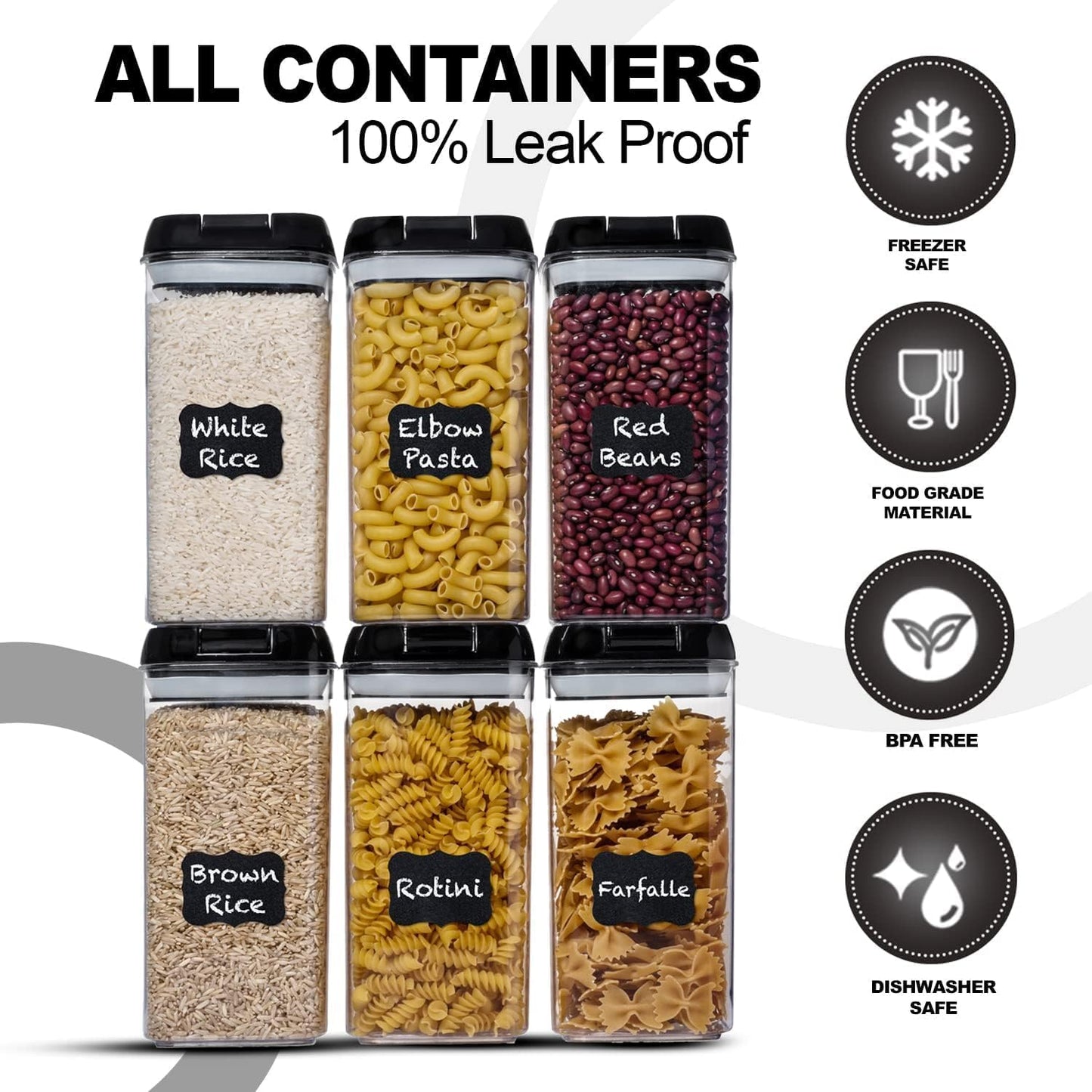 Shazo Airtight Food Storage Containers with Lids - 6 PC BPA Free Clear Plastic Cereal Containers