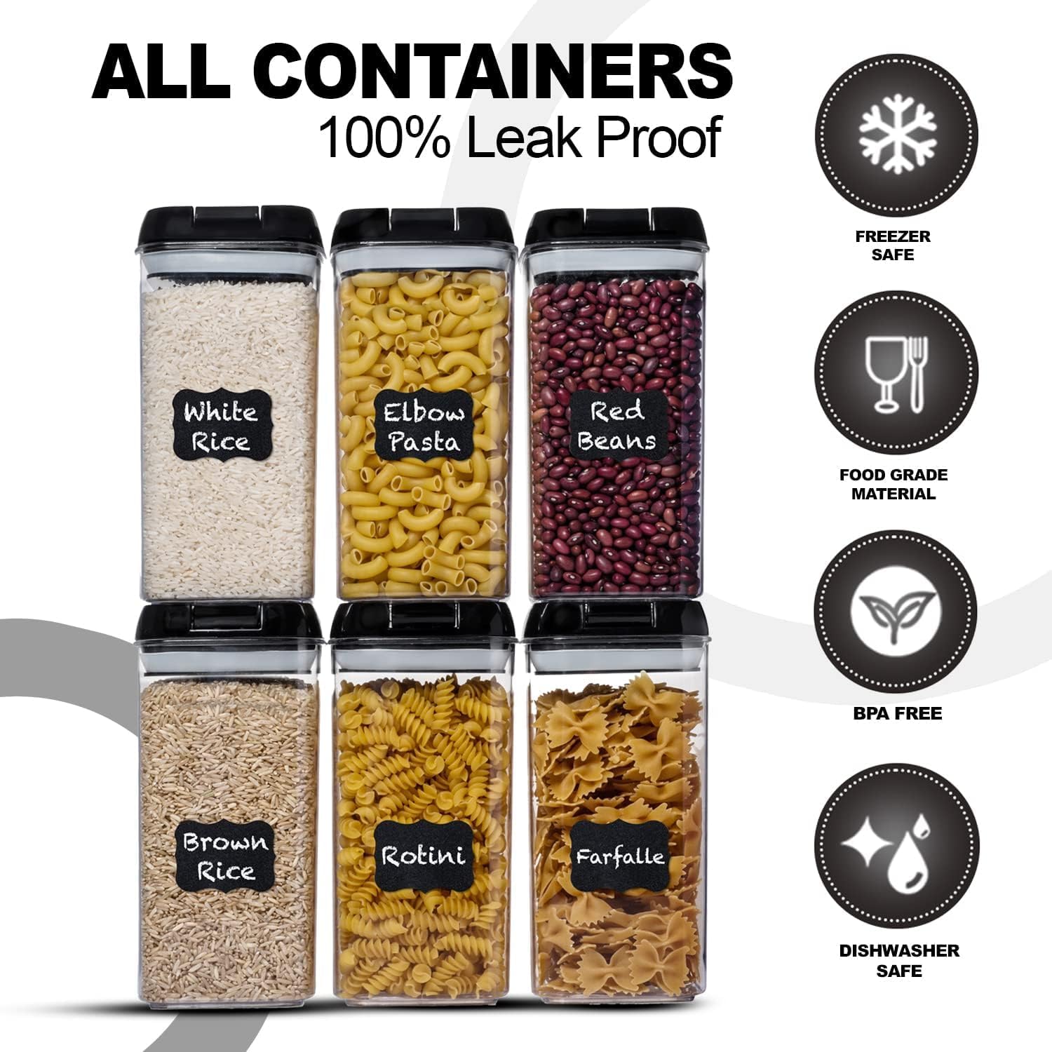 Shazo Airtight Food Storage Containers with Lids - 6 PC BPA Free Clear Plastic Cereal Containers