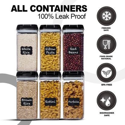 Shazo Airtight Food Storage Containers with Lids - 6 PC BPA Free Clear Plastic Cereal Containers