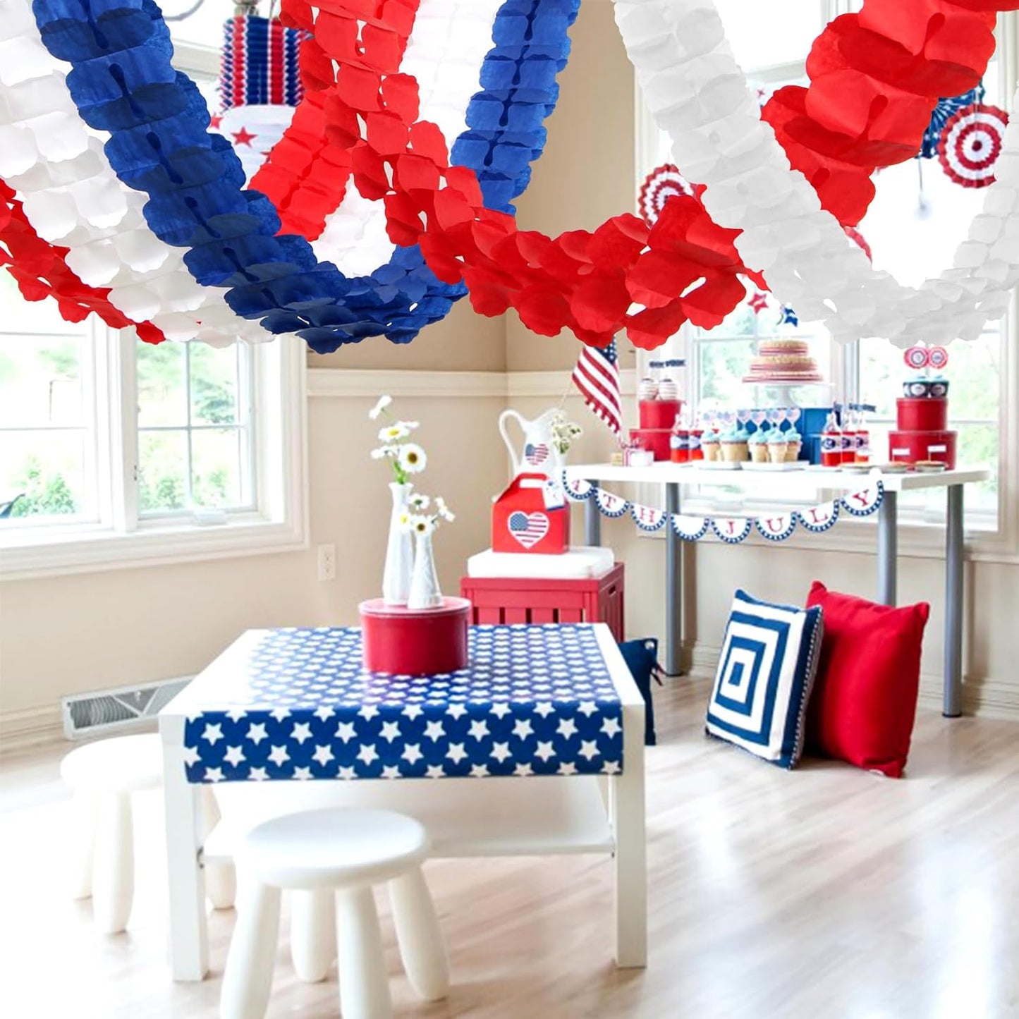 Fourth-4th of July Memorial-Day Party-Decorations - 157FT Red White Blue Patriotic Streamers