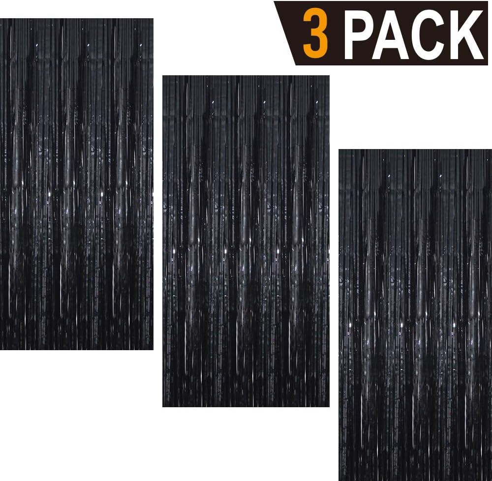 GOER 3.2 ft x 9.8 ft Metallic Tinsel Foil Fringe Curtains Party Photo Backdrop Party Streamers for