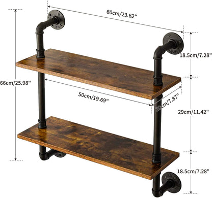 IBUYKE 26" Pipe Floating Shelves,2-Tiers Industrial Pipe Shelves, Rustic Wall Mount Bookshelf,Metal