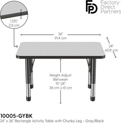 FDP Rectangle Activity School and Classroom Kids Table (24 x 36 inch), Chunky Toddler Leg