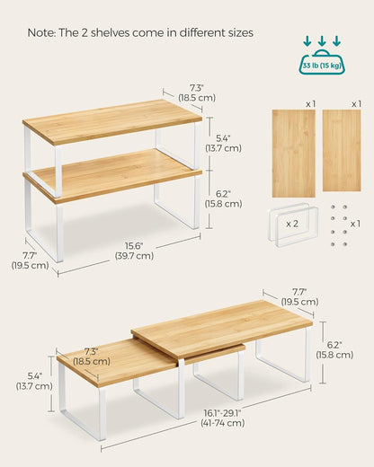 SONGMICS Cabinet Organizer Shelf, Set of 2 Kitchen Counter Shelves, Kitchen Storage, Spice Rack