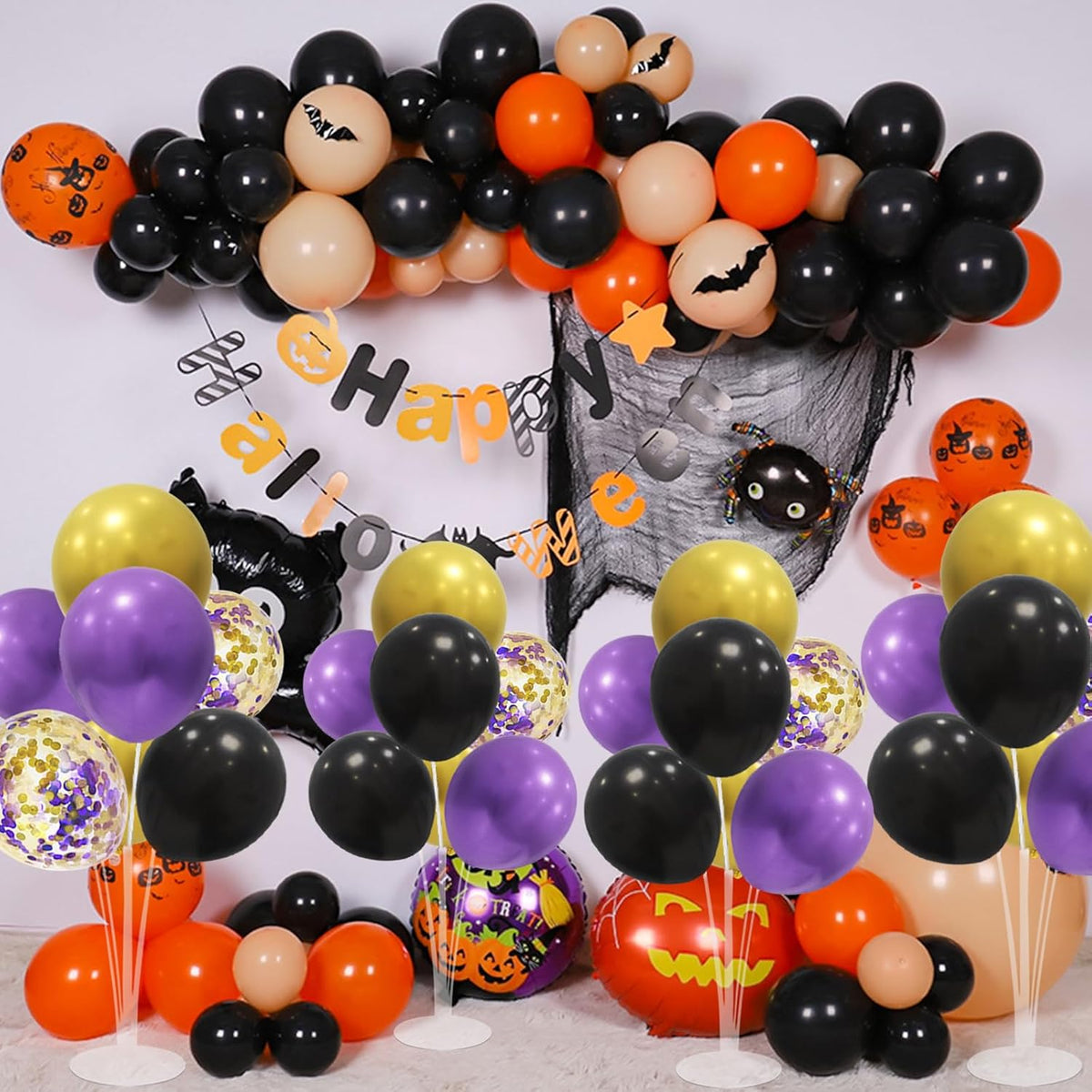 Halloween Decorations Balloon Stand with Purple Black and Gold Balloons Balloon Centerpieces for