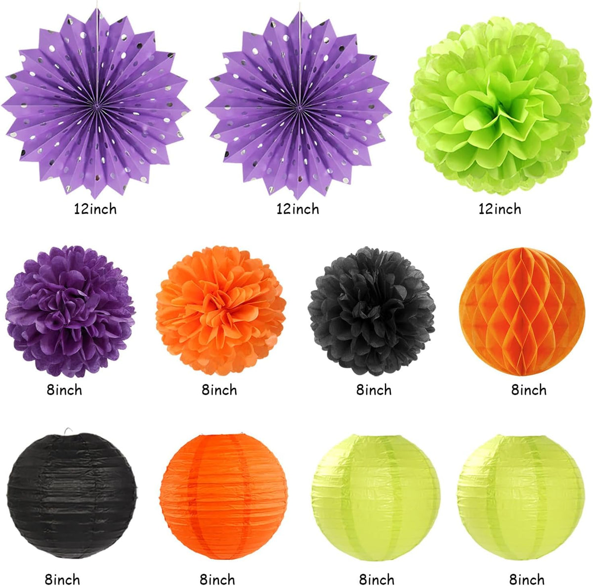 Black-Green Orange-Purple Halloween Birthday Party-Decorations - 21pcs Happy Banner,Paper Lanterns