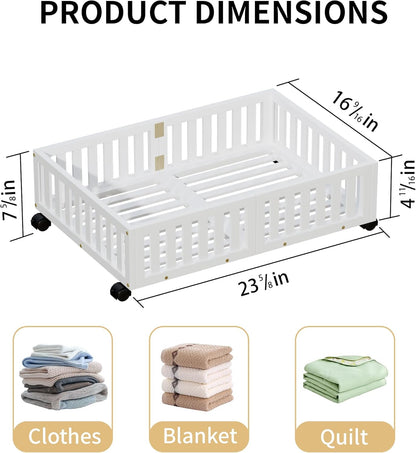 Bamboo Under Bed Storage with Wheels (2-Pack) – Rolling Underbed Shoe Organizer Box for Shoes