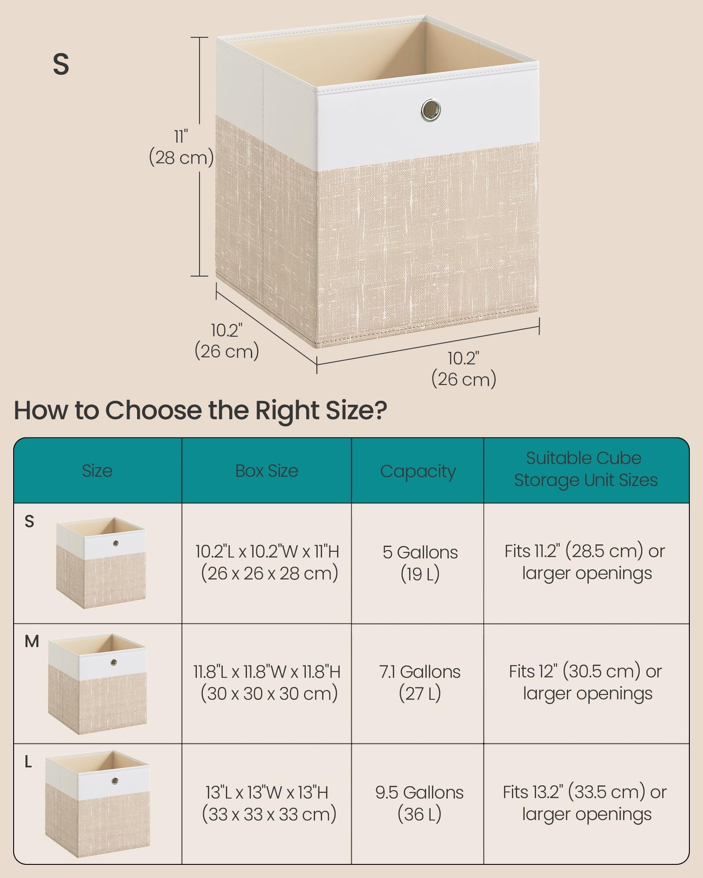 SONGMICS Storage Cubes, Set of 6 Foldable Fabric Storage Boxes, Cube Organizer Boxes with Handles