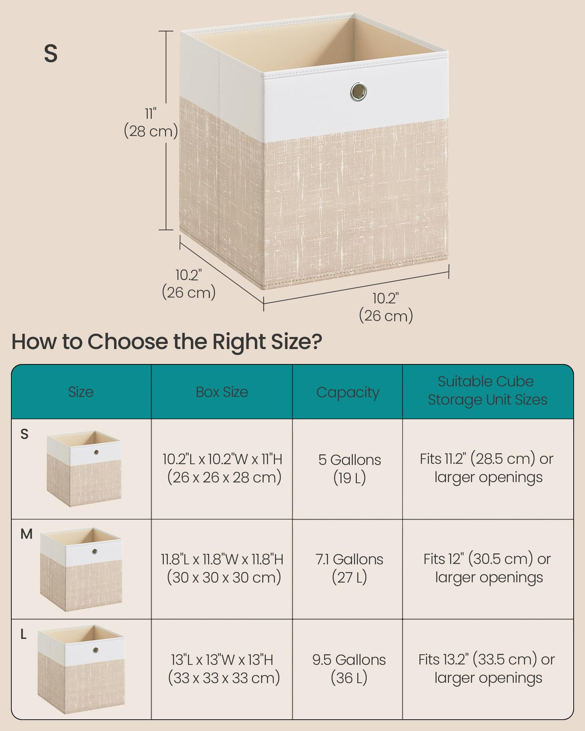 SONGMICS Storage Cubes, Set of 6 Foldable Fabric Storage Boxes, Cube Organizer Boxes with Handles