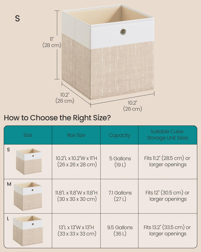 SONGMICS Storage Cubes, Set of 6 Foldable Fabric Storage Boxes, Cube Organizer Boxes with Handles