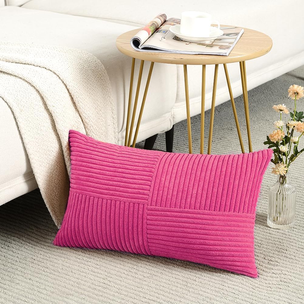 Fancy Homi 2 Packs Hot Pink Long Lumbar Decorative Throw Pillow Covers 12x24 Inch for Couch Bed