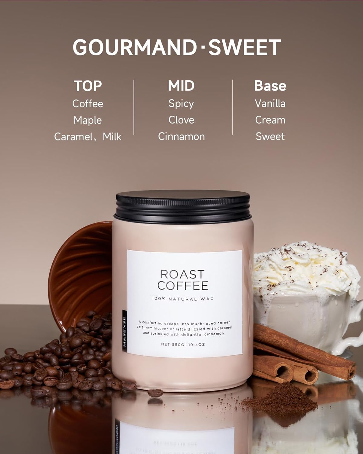 M&SENSE Coffee Candles Scented Strong, 2 Wick Jar Candle 19.4oz, 110 Hours Burning Time, Organic