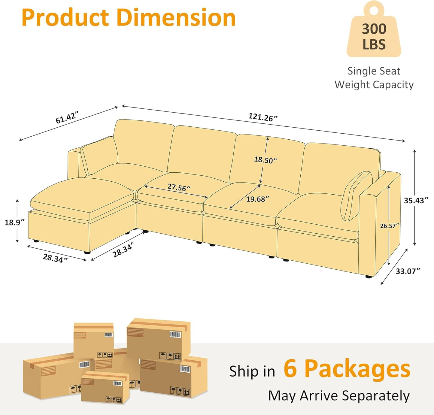 Modular Sectional Sofa, Convertible Couch Modular Sofa Without Ottoman, Sectional Sofas for Living